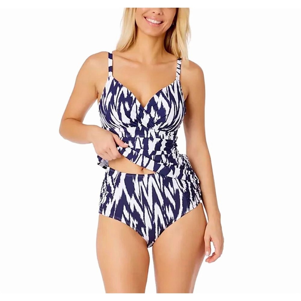 Anne Cole Tankini Top Womens Size M Navy White UPF 50+ Swim Beach Vacation Lined - Picture 5 of 9